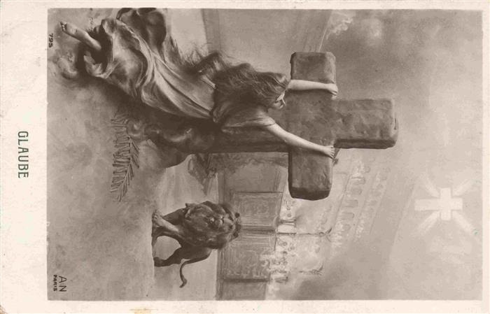Foto AN Paris (Noyer) Nr. 795 Glaube Frau Kreuz Löwe