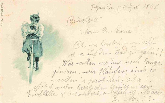 Verlag Kuenzli Zuerich Nr. Schweiz Frau Fahrad