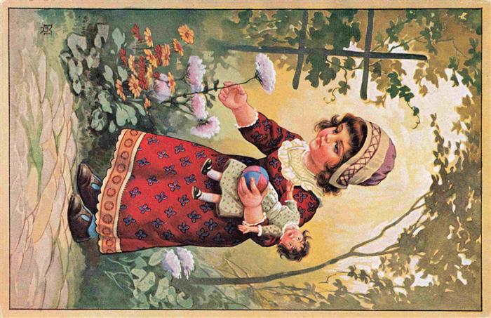 Puppe Doll Poupee Kinderspielzeug MR Nr.185 Kind Bluemen Garten
