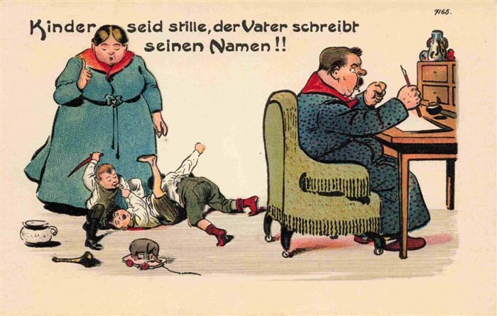 Verlag Buerger Leipzig Litho B.B. 7165 Kinder seit still Vater schreibt sein Nam