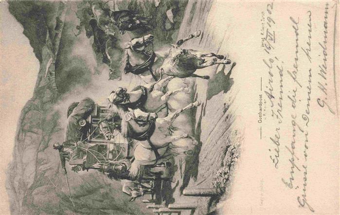 Postkutsche Gotthardpost litho