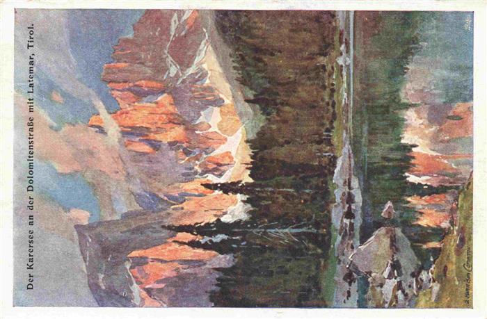 Compton Edward Harrison Kuenstlerkarte Der Karersee Dolomitenstrasse Latemar Tir