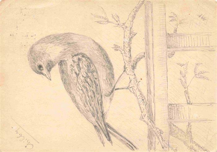 Handgemalt hand-painted peint-a-la-main pintado-a-mano-- Chibby Vogel