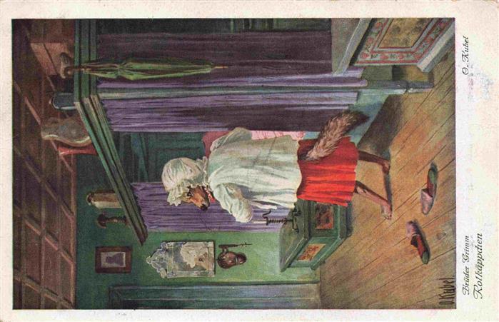 Maerchen Sagen Fairy Tale Conte-- Rotkaeppchen Wolf verkleidet als Grossmutter