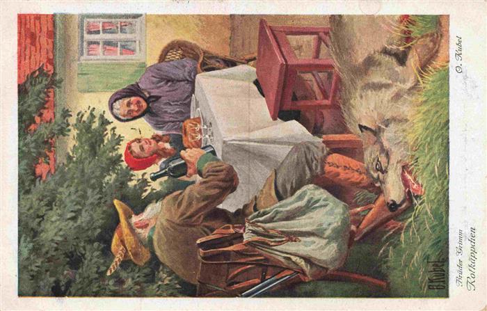 Maerchen Sagen Fairy Tale Conte-- Rotkaeppchen Grossmutter und Jaeger