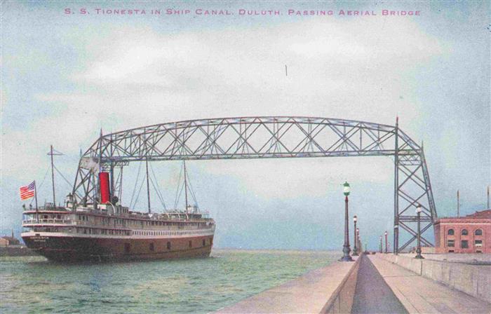 Duluth Lake Superior Minnesota USA S.S. Tionesta in ship canal passing aerial br