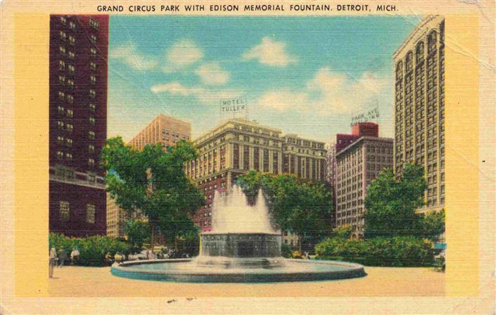 Detroit Michigan Grand Circus Park with Edison Memorial Fountain