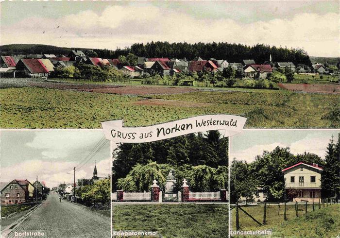 Norken Westerwald Rheinland-Pfalz Panorama Dorfstrasse Kriegerdenkmal Landschulh