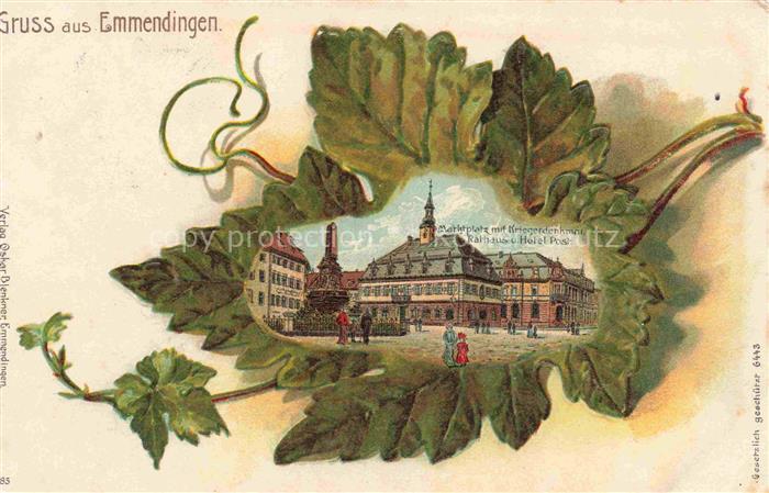 Emmendingen BW Marktplatz mit Kriegerdenkmal Rathaus Hotel Post