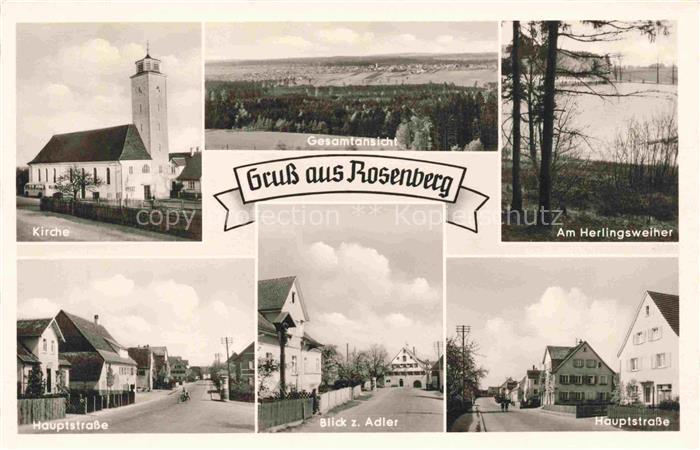 Rosenberg Ellwangen Wuerttemberg Kirche Panorama Am Hertlingsweiher Hauptstrasse