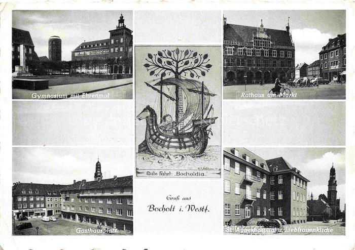 Bocholt Westfalen Gymnasium mit Ehrenmal Rathaus am Markt Gasthausplatz St St Ag