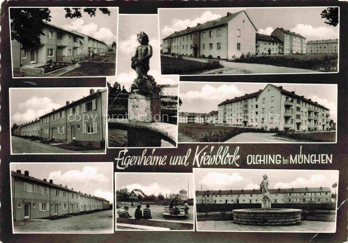 Olching Eigenheime und Kreisblock Brunnen Statue