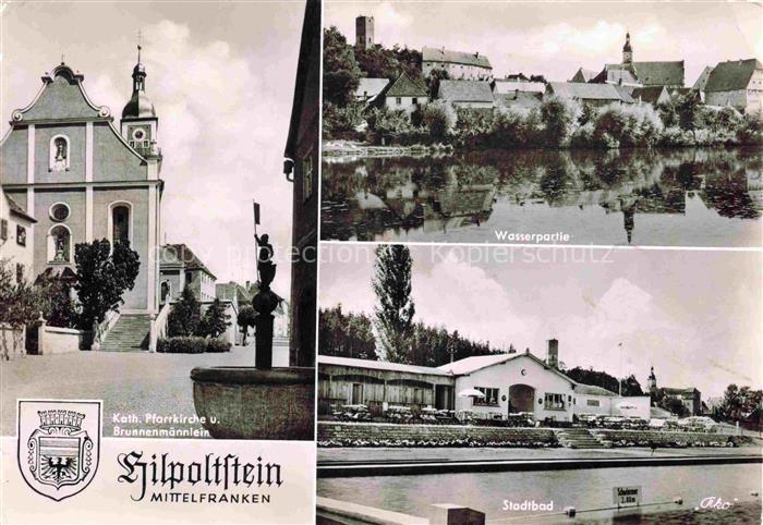 Hilpoltstein Mittelfranken Kath Pfarrkirche Brunnenmaennlein Wasserpartie Stadtb