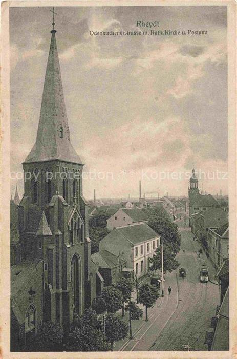 Rheydt Moenchengladbach Odenkirchenerstrasse mit Kath Kirche und Postamt Feldpos