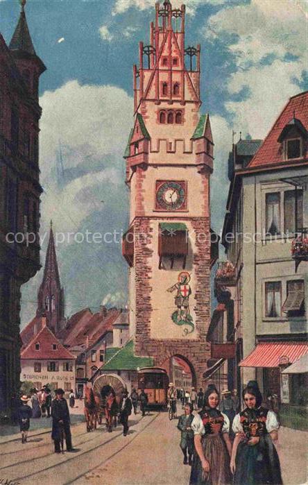 Hoffmann  Heinrich Kuenstlerkarte Sueddeutschland Alsace Freiburg i. Br. Das Sch