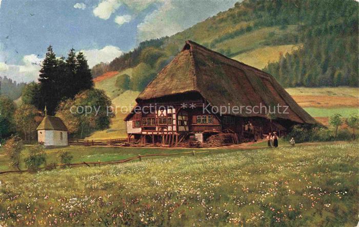 Hoffmann  Heinrich Kuenstlerkarte Sueddeutschland Alsace Schwarzwaldhaus mit kap