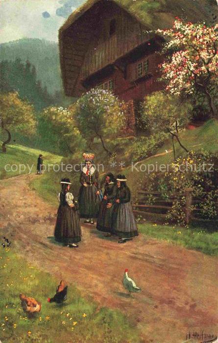 Hoffmann  Heinrich Kuenstlerkarte Sueddeutschland Alsace Nach dem Kirchgang