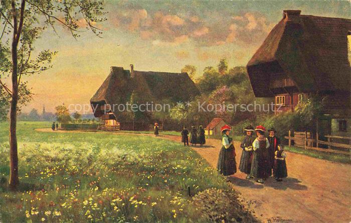 Hoffmann  Heinrich Kuenstlerkarte Sueddeutschland Alsace Sonntag Morgen