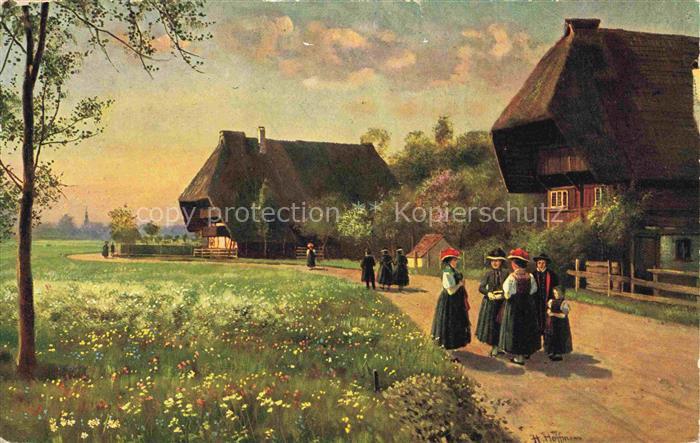 Hoffmann  Heinrich Kuenstlerkarte Sueddeutschland Alsace Sonntag Morgen
