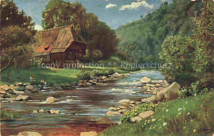 Hoffmann  Heinrich Kuenstlerkarte Sueddeutschland Alsace Schwarzwaldhaus an der