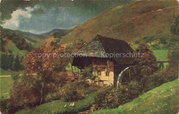 Hoffmann  Heinrich Kuenstlerkarte Sueddeutschland Alsace Muehle in schwarzwald