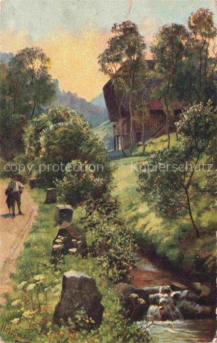 Hoffmann  Heinrich Kuenstlerkarte Sueddeutschland Alsace Fruehmorgens im Schwarz