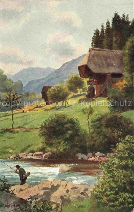 Hoffmann  Heinrich Kuenstlerkarte Sueddeutschland Alsace An der Wolfach Forellen