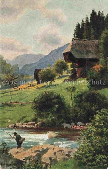 Hoffmann  Heinrich Kuenstlerkarte Sueddeutschland Alsace An der Wolfach Forellen