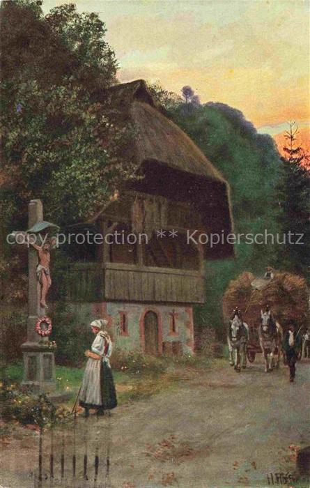 Hoffmann  Heinrich Kuenstlerkarte Sueddeutschland Alsace Heimfehr von der Ernte
