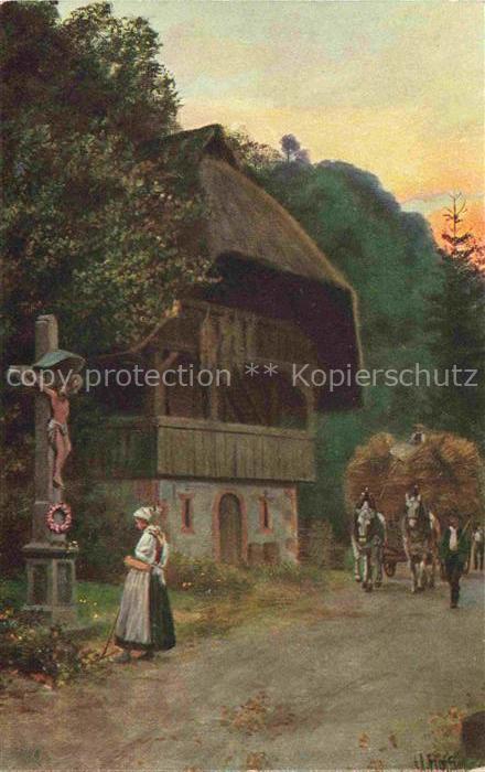 Hoffmann  Heinrich Kuenstlerkarte Sueddeutschland Alsace Heimfahrt von der Ernte