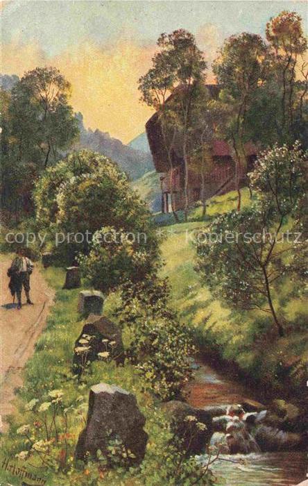 Hoffmann  Heinrich Kuenstlerkarte Sueddeutschland Alsace Fruehmorgen im Schwarzw