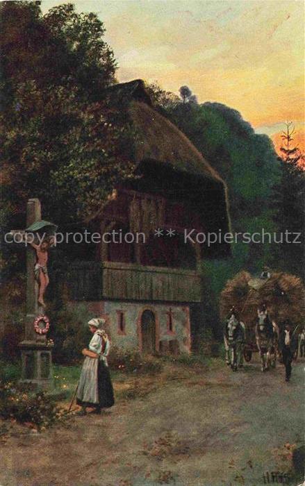 Hoffmann  Heinrich Kuenstlerkarte Sueddeutschland Alsace Heimkehr von der Ernte