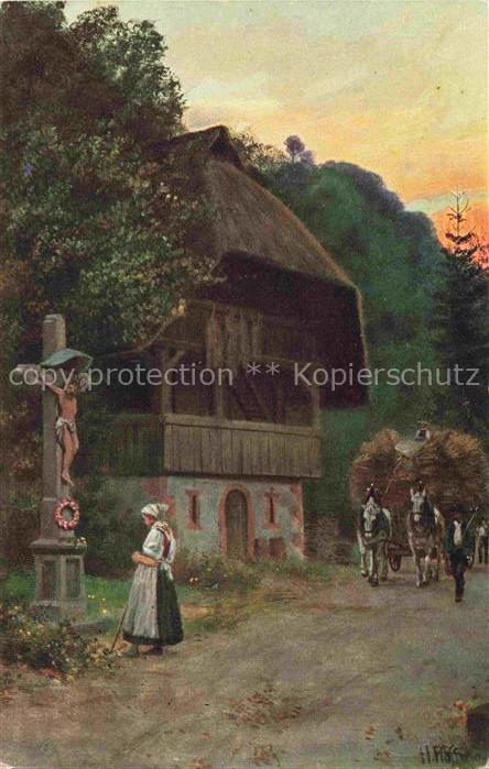 Hoffmann  Heinrich Kuenstlerkarte Sueddeutschland Alsace Heimkehr von der Ernte