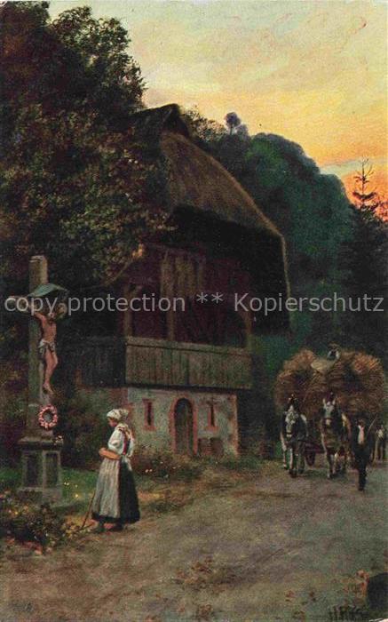 Hoffmann  Heinrich Kuenstlerkarte Sueddeutschland Alsace Heimkehr von der Ernte