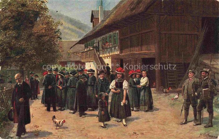 Hoffmann  Heinrich Kuenstlerkarte Sueddeutschland Alsace Nach der Kirche