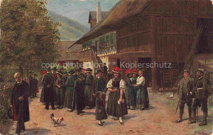 Hoffmann  Heinrich Kuenstlerkarte Sueddeutschland Alsace Nach der Kirche