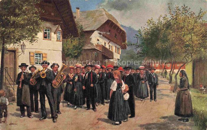 Hoffmann  Heinrich Kuenstlerkarte Sueddeutschland Alsace Hochzeit im Schwarzwald