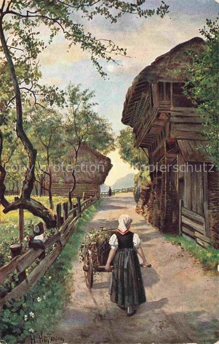 Hoffmann  Heinrich Kuenstlerkarte Sueddeutschland Alsace Dorfstrasse im Oberprec