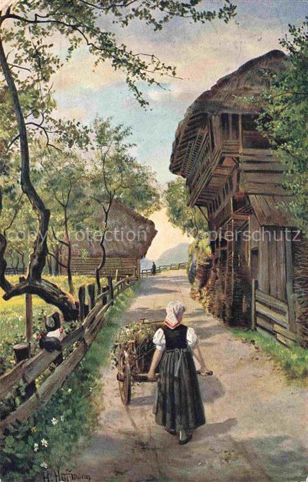 Hoffmann  Heinrich Kuenstlerkarte Sueddeutschland Alsace Dorfstrasse im Oberprec
