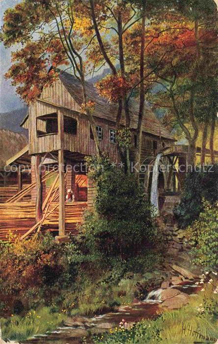 Hoffmann  Heinrich Kuenstlerkarte Sueddeutschland Alsace Saegemuehle im Schwarzw