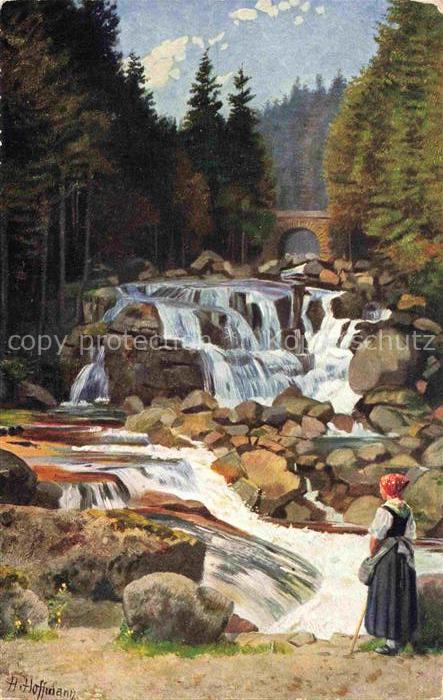 Hoffmann  Heinrich Kuenstlerkarte Sueddeutschland Alsace Wasserfall bei Raumuenz