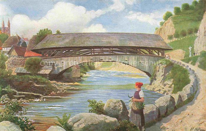 Hoffmann  Heinrich Kuenstlerkarte Sueddeutschland Alsace Alte Bruecke im Forbach