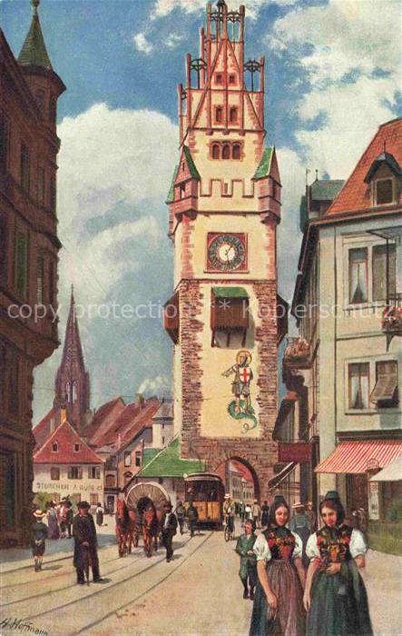 Hoffmann  Heinrich Kuenstlerkarte Sueddeutschland Alsace Freiburg i. Br. Das Sch
