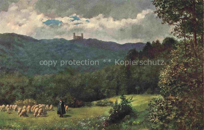 Hoffmann  Heinrich Kuenstlerkarte Sueddeutschland Alsace Blick auf Andlau