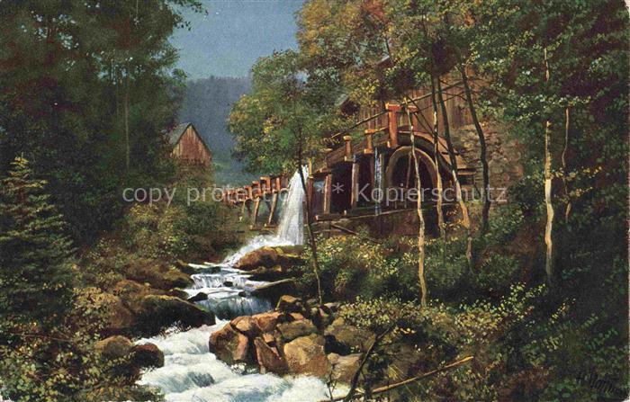 Hoffmann  Heinrich Kuenstlerkarte Sueddeutschland Alsace Saegemuehle im Hochwald