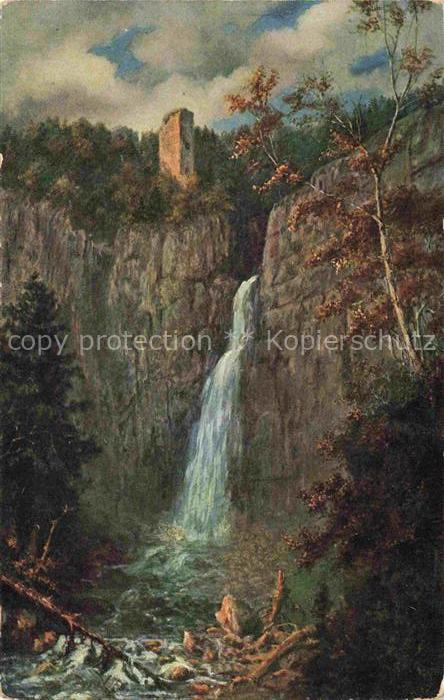 Hoffmann  Heinrich Kuenstlerkarte Sueddeutschland Alsace Burg Nideck mit Wasserf