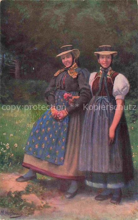 Hoffmann  Heinrich Kuenstlerkarte Sueddeutschland Alsace Maedchen aus dem Precht