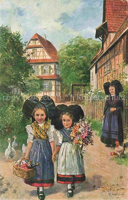 Hoffmann  Heinrich Kuenstlerkarte Sueddeutschland Alsace Elsesser Maedchen Maidl