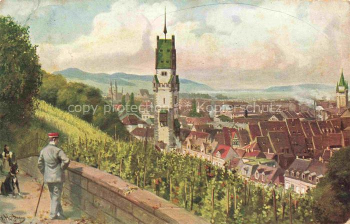Hoffmann  Heinrich Kuenstlerkarte Sueddeutschland Alsace Freiburg i. Fr. vom Sch