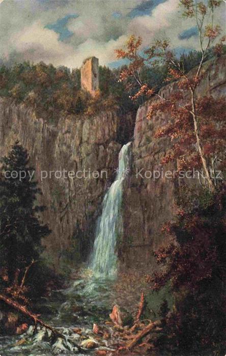 Hoffmann  Heinrich Kuenstlerkarte Sueddeutschland Alsace Burg Nideck mit Wasserf